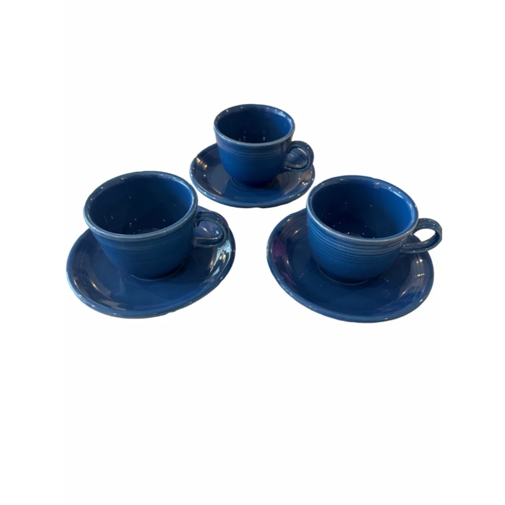 Set of 3 Fiesta Blue Dinnerware Cup and Saucer Set